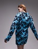 Topshop long sleeve tie up printed top in turquoise - part of a set