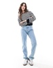 ONLY fluffy detail stripe sweater in black & white