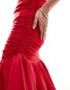Amy Lynn Alexa shoulder tie fishtail midi dress in cherry red
