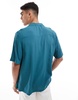 ASOS DESIGN relaxed fit viscose shirt with revere collar in dark teal