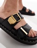 ALDO Elyna double buckle footbed sandals in black leather