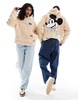 ASOS DESIGN Disney unisex boxy oversized borg hoodie with mickey face embroidery in beige