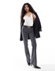 Bershka Petite flared tailored pants in dark gray