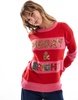 Brave Soul oversized Christmas sweater with sequins in pink and red stripe