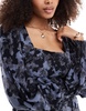 ASOS DESIGN square neck blouson sleeve mini dress in black and blue floral print