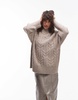 Topshop knit fluffy oversized cable sweater in oat