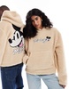 ASOS DESIGN Disney unisex boxy oversized borg hoodie with mickey face embroidery in beige