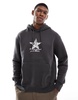 Bershka star back graphic hoodie in charcoal