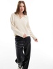 Brave Soul v-neck polo sweater in cream