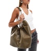 ASOS DESIGN ruched opening tote bag with chain handle in khaki