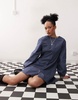 Reclaimed Vintage mini dress with balloon sleeves in blue denim look