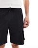 Bershka nylon cargo pocket shorts in black