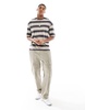 ADPT oversized T-shirt in washed beige stripe