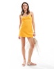 Bershka strappy linen mini dress in orange