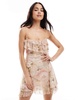 Bershka frill detail mini dress in pink floral