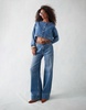 ASOS DESIGN collarless denim jacket in mid blue - part of a set
