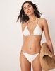 Stradivarius trim detail bikini top in white and brown