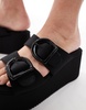 ASOS DESIGN Take Over buckle detail flatform mules in black