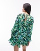Topshop long sleeve godet mini tea dress in green floral print