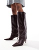 ASOS DESIGN Wide Fit Cleo premium leather kitten heel knee boots in burgundy