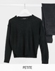 Brave Soul Petite grunge crew neck sweater in black