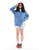 ASOS DESIGN denim rugby top in light wash blue