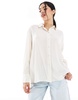 Bershka tie back crinkle oversized shirt in ecru