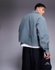 ASOS DESIGN oversized cropped jacket with contrast stitch and wash in green