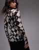 Topshop longsleeve crinkle checkerboard top in mono