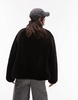 Mango funnel neck shearling jacket in black