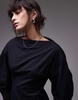 Topshop poplin barrel sleeve cinch dress in black