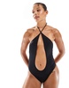 Bershka cut out halterneck swimsuit in black