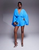 ASOS DESIGN exaggerated sleeve plunge romper in cobalt blue