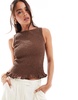 ASOS DESIGN poplin shirred neck tank top in brown