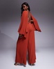 ASOS DESIGN cape detail wide leg jumpsuit with open back in deep rust