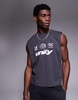 ASOS DESIGN boxy oversized tank top with front chest graphic in charcoal