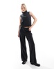ONLY soft texture wide leg pants in dark gray - part of a set