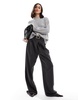 Bershka high neck oversized cable knit sweater in gray