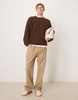 ASOS DESIGN super oversized boxy fit knit crew neck sweater with wide rib sleeves in brown