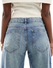 Bershka high waisted wide leg jeans in dirty mid blue wash