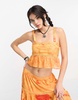 Reclaimed Vintage frill hem top with eyelet detail in washed orange - part of a set