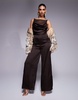 ASOS DESIGN cowl neck satin jumpsuit with sheer underlay and buckle back in chocolate brown
