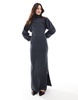 Pieces knitted roll neck cropped sweater in charcoal - part of a set