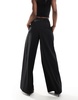 Bershka lace waistband wide leg tailored pants in black