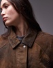 Topshop Premium real leather oversized bomber jacket in stone
