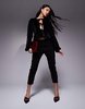 ASOS DESIGN velvet tie front long sleeve top in black