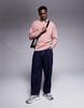 ASOS DESIGN oversized drop shoulder ribbed half zip funnel neck sweater in light pink