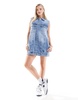 Bershka oversized longline denim vest in indigo wash
