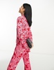 ASOS DESIGN poppy printed oversized double breasted suit blazer with linen in pink