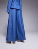 ASOS LUXE chambray wide leg tailored pants in blue - part of a set